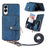 For Samsung Galaxy S25 Edge PU Leather Phone Back Cover with Zipper Card Holder and Long Strap - Blue - 1