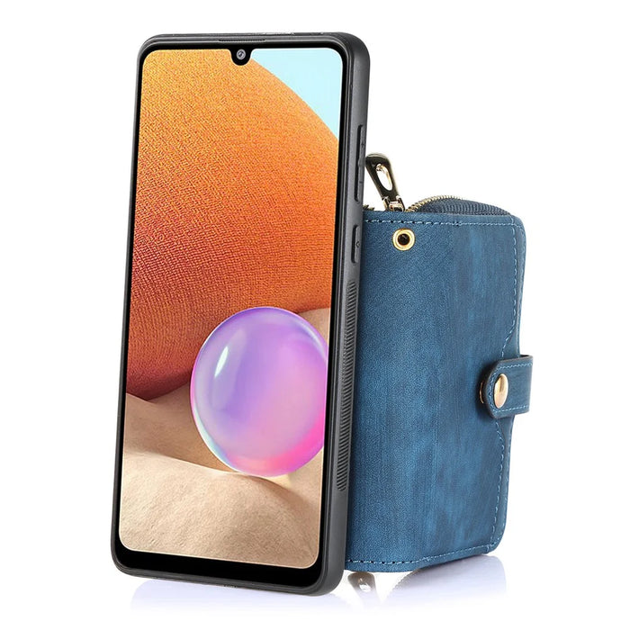 For Samsung Galaxy S25 Edge PU Leather Phone Back Cover with Zipper Card Holder and Long Strap - Blue - 2