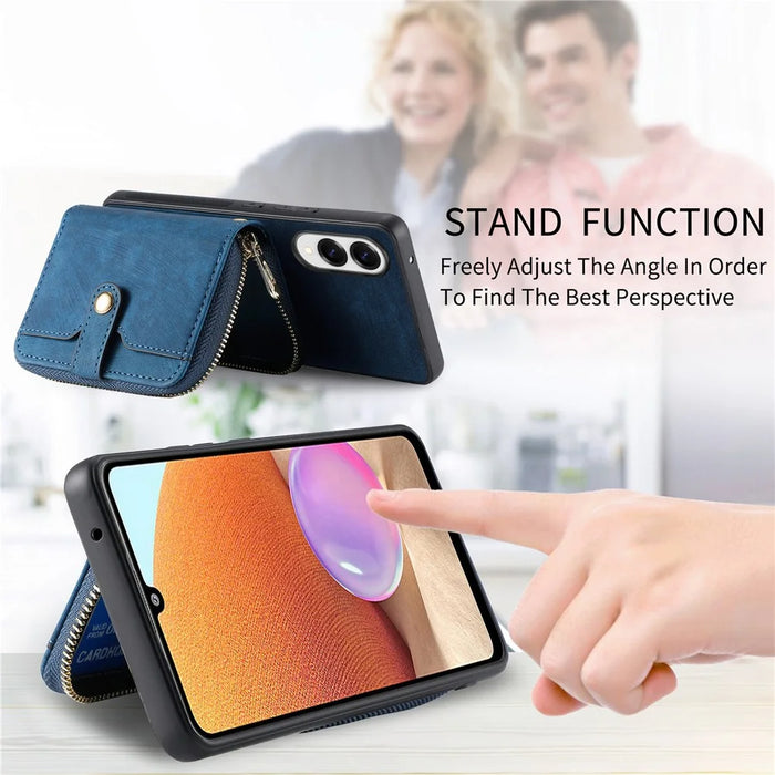 For Samsung Galaxy S25 Edge PU Leather Phone Back Cover with Zipper Card Holder and Long Strap - Blue - 5