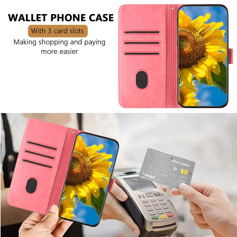 For iPhone 17e / 16e Case Sunflower Imprinted Wallet Stand Folio Flip Leather Cover - Rose - 2