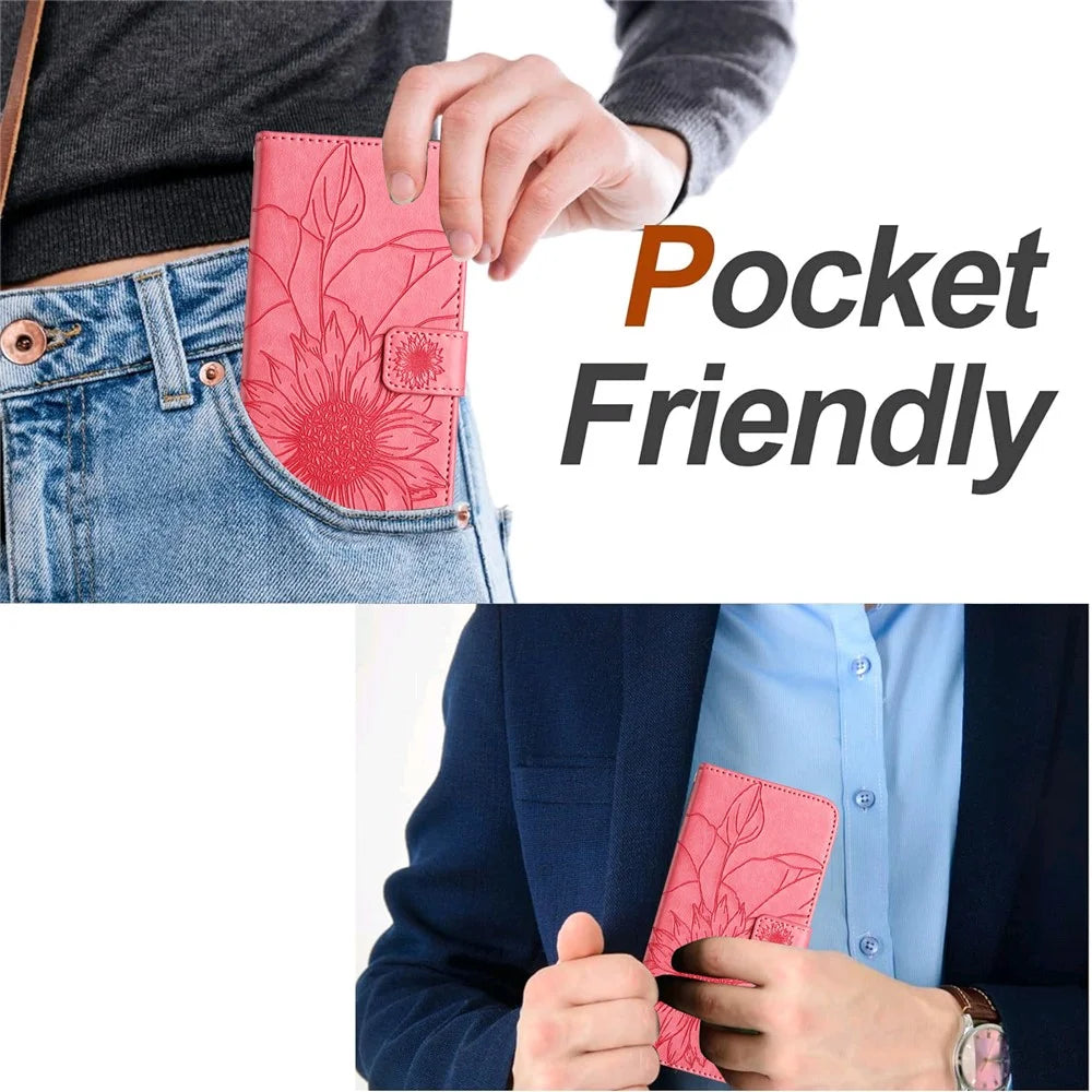 For iPhone 17e / 16e Case Sunflower Imprinted Wallet Stand Folio Flip Leather Cover - Rose - 4