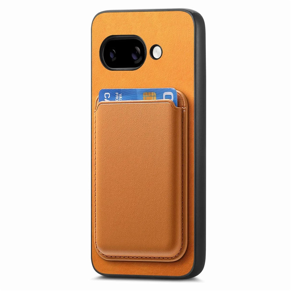 For Google Pixel 9a Case Detachable Magnetic Card Bag Leather Phone Back Cover - Orange - 2