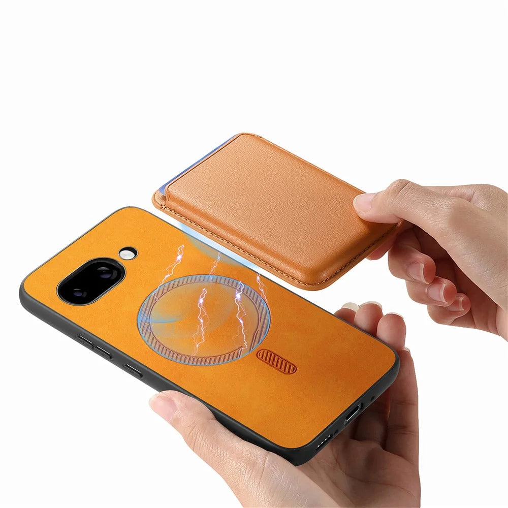For Google Pixel 9a Case Detachable Magnetic Card Bag Leather Phone Back Cover - Orange - 4