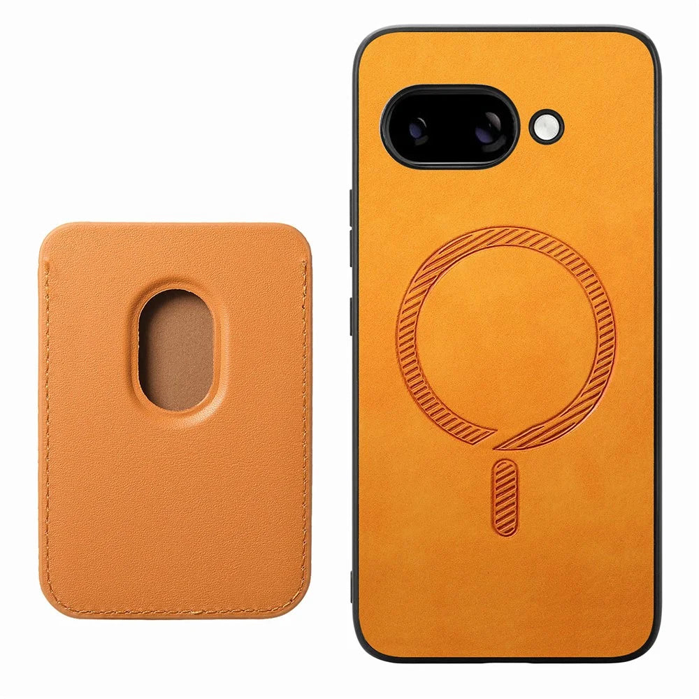 For Google Pixel 9a Case Detachable Magnetic Card Bag Leather Phone Back Cover - Orange - 5