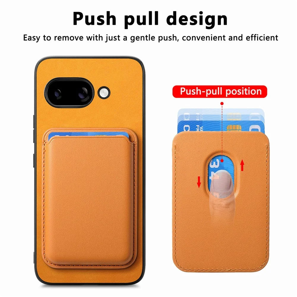 For Google Pixel 9a Case Detachable Magnetic Card Bag Leather Phone Back Cover - Orange - 6