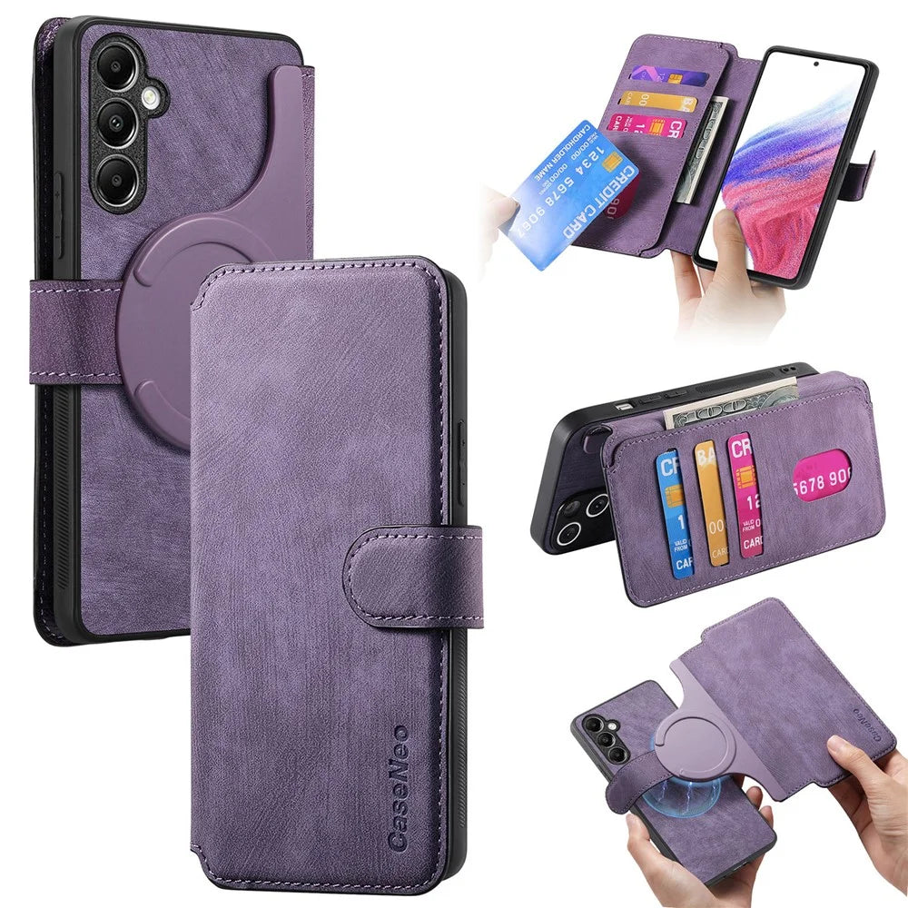 CASENEO For Samsung Galaxy A14 5G Magnetic Case  Detachable Leather Phone Wallet Cover  - Purple - 1