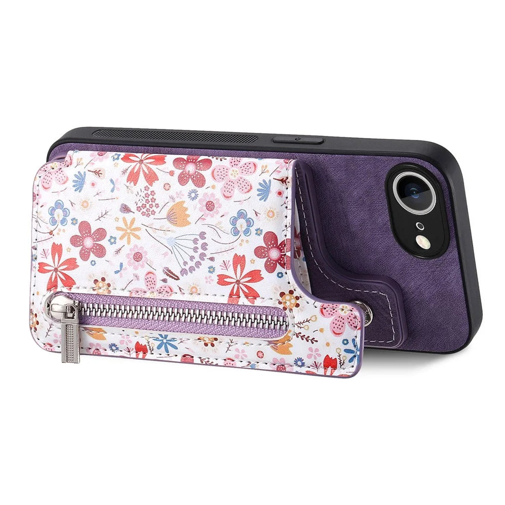 For iPhone 17e / 16e Leather Phone Cover with RFID Blocking Zipper Card Bag Kickstand - Purple - 2