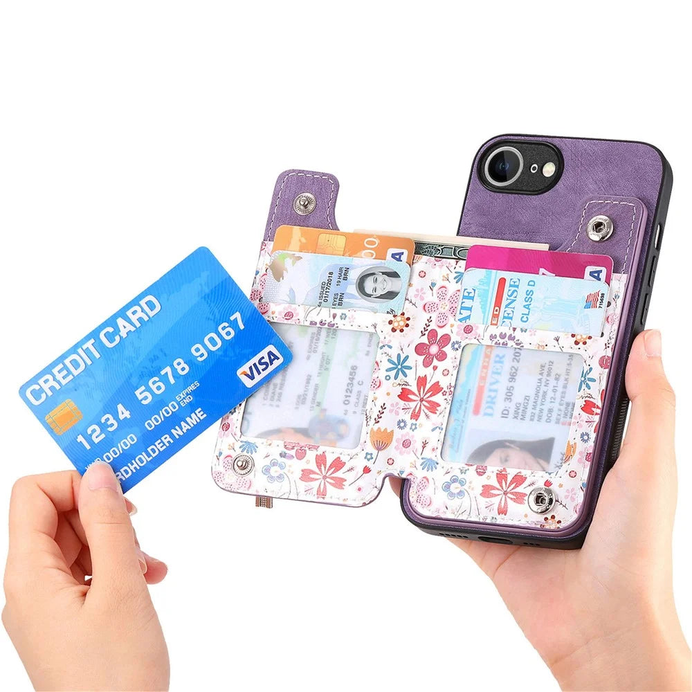 For iPhone 17e / 16e Leather Phone Cover with RFID Blocking Zipper Card Bag Kickstand - Purple - 4