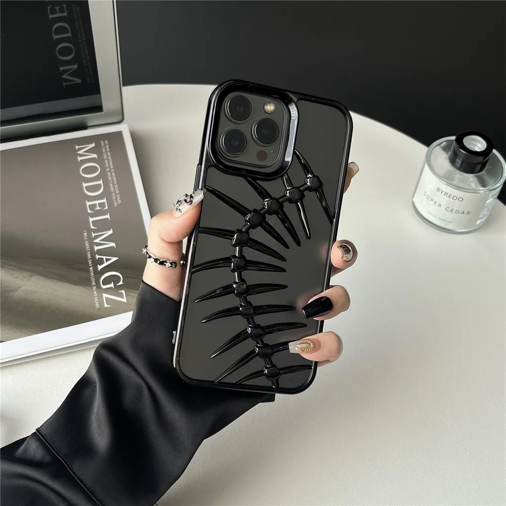 For iPhone 16 Pro Max Case Electroplated TPU Phone Shell Hollow Heat Dissipation Fish Bone Design - Black - 1