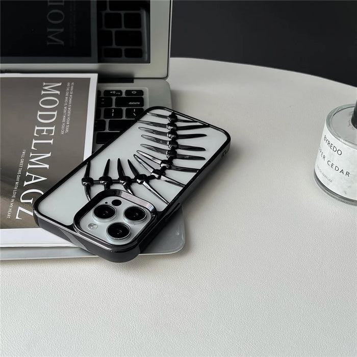 For iPhone 16 Pro Max Case Electroplated TPU Phone Shell Hollow Heat Dissipation Fish Bone Design - Black - 2