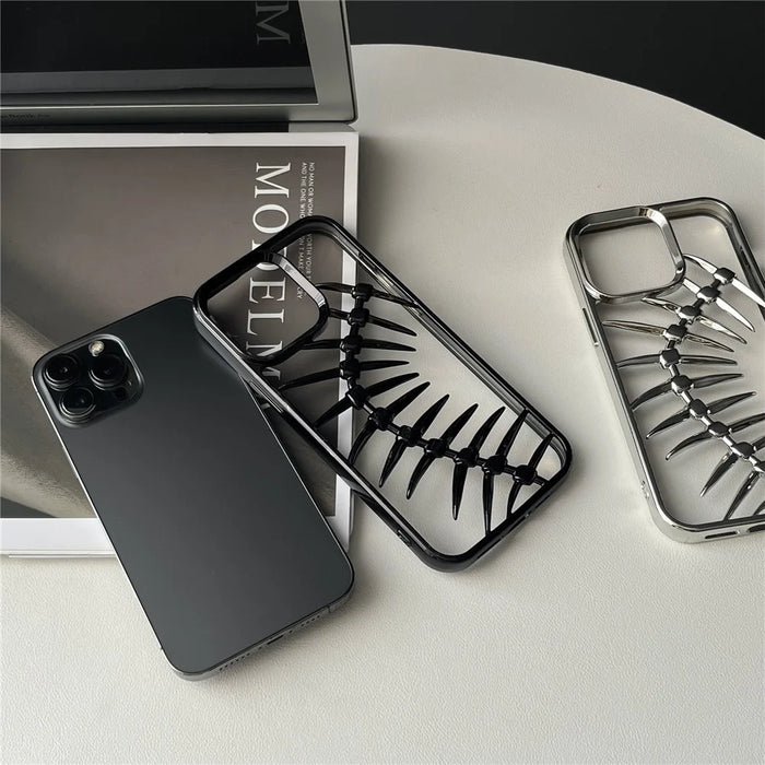 For iPhone 16 Pro Max Case Electroplated TPU Phone Shell Hollow Heat Dissipation Fish Bone Design - Black - 3