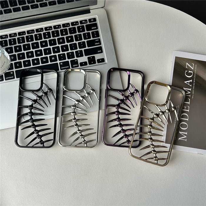 For iPhone 16 Pro Max Case Electroplated TPU Phone Shell Hollow Heat Dissipation Fish Bone Design - Black - 7