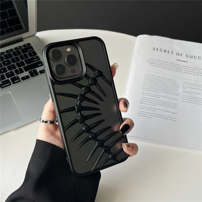For iPhone 16 Pro Max Case Matte TPU Phone Shell Hollow Heat Dissipation Fish Bone Design - Black - 1