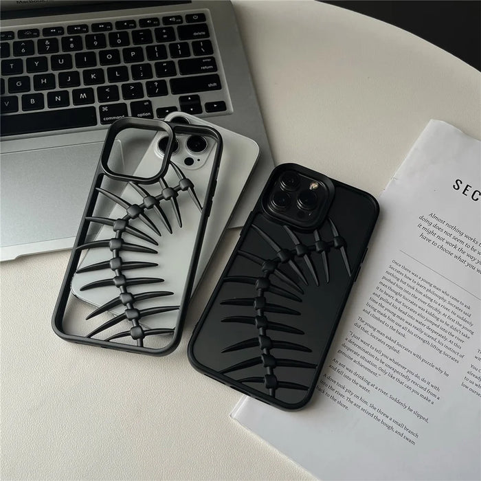 For iPhone 16 Pro Max Case Matte TPU Phone Shell Hollow Heat Dissipation Fish Bone Design - Black - 4