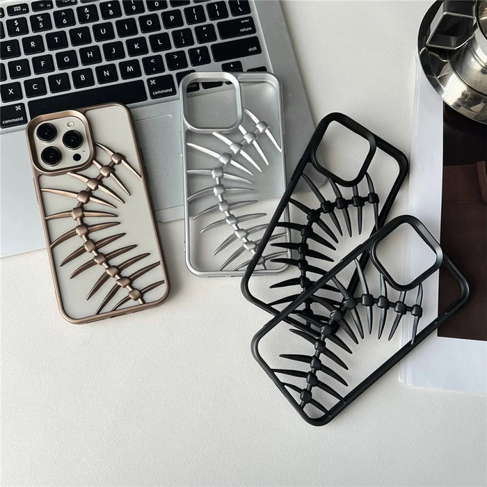 For iPhone 16 Pro Max Case Matte TPU Phone Shell Hollow Heat Dissipation Fish Bone Design - Black - 5