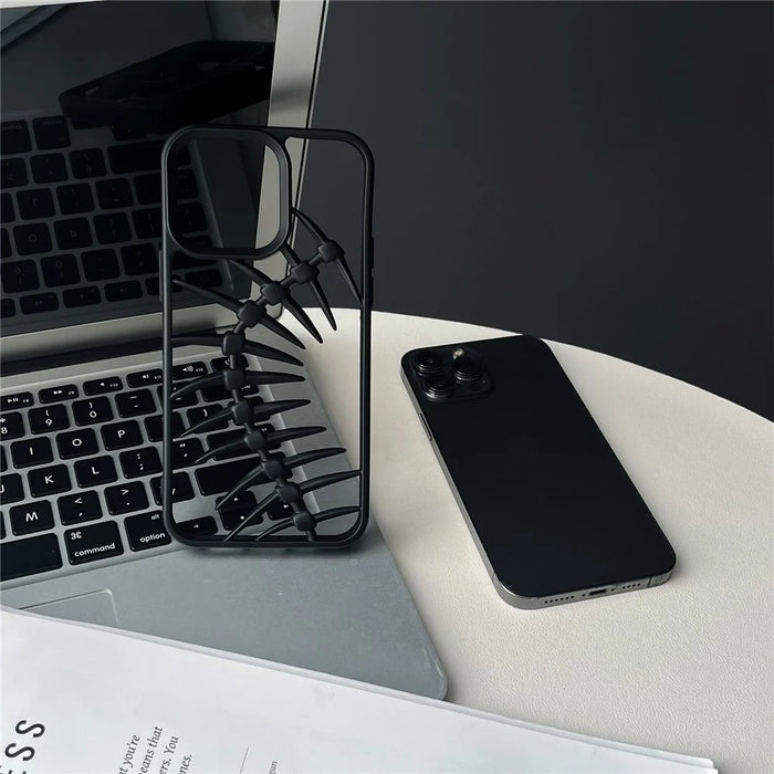 For iPhone 16 Pro Case Matte TPU Phone Shell Hollow Heat Dissipation Fish Bone Design - Black - 3