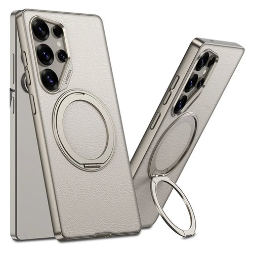 GKK For Samsung Galaxy S24 Ultra Magnetic Case Large Lens Cutout PU + TPU + PC Kickstand Phone Cover - Titanium Grey - 1
