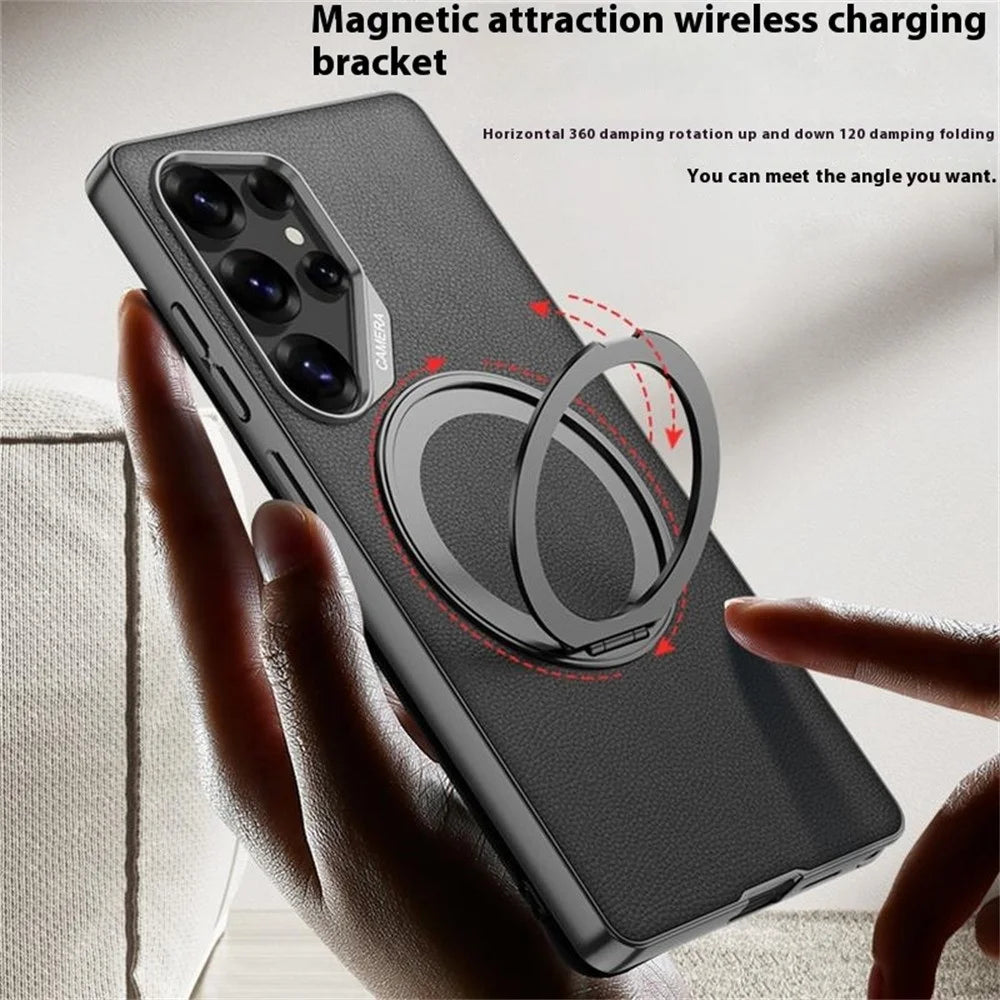 GKK For Samsung Galaxy S24 Ultra Magnetic Case Large Lens Cutout PU + TPU + PC Kickstand Phone Cover - Titanium Grey - 2