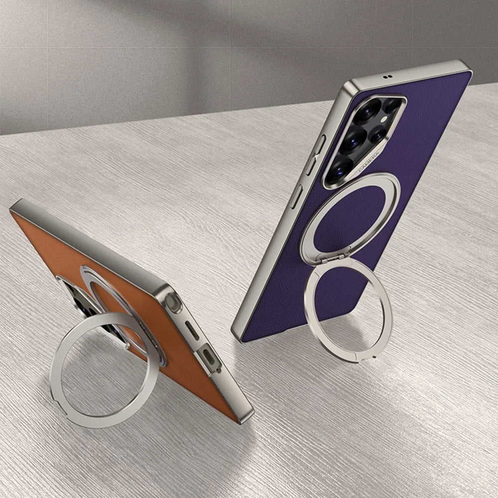 GKK For Samsung Galaxy S24 Ultra Magnetic Case Large Lens Cutout PU + TPU + PC Kickstand Phone Cover - Titanium Grey - 3