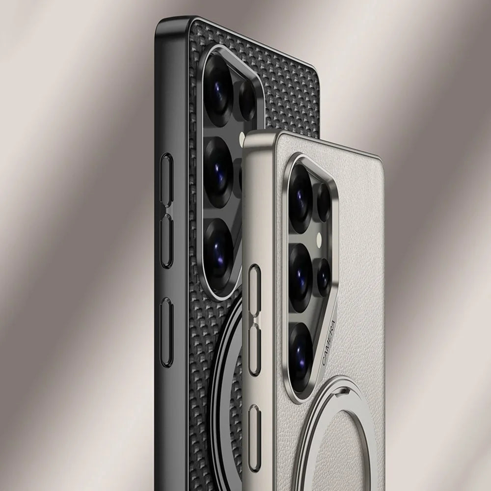 GKK For Samsung Galaxy S24 Ultra Magnetic Case Large Lens Cutout PU + TPU + PC Kickstand Phone Cover - Titanium Grey - 5