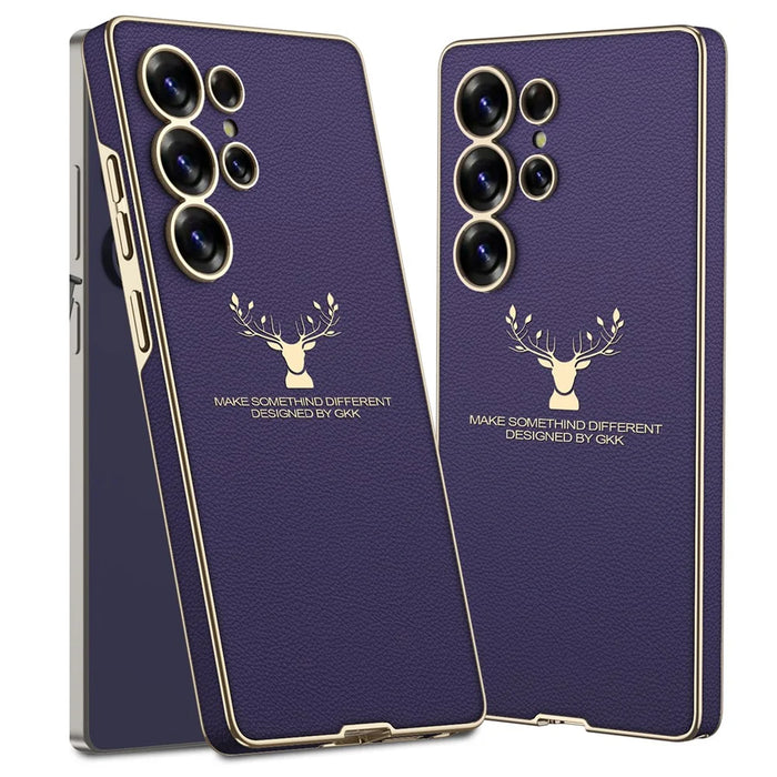 GKK For Samsung Galaxy S25 Ultra Case Deer Pattern PU Covered Hard PC Phone Shell - Purple - 1