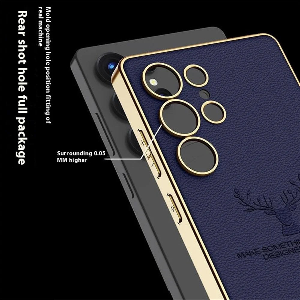 GKK For Samsung Galaxy S25 Ultra Case Deer Pattern Electroplating TPU + PC + PU Phone Back Cover - Orange - 3