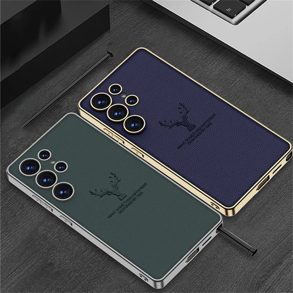 GKK For Samsung Galaxy S25 Ultra Case Deer Pattern Electroplating TPU + PC + PU Phone Back Cover - Orange - 5