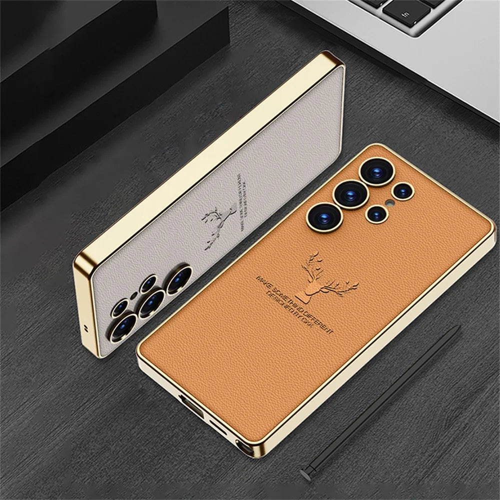 GKK For Samsung Galaxy S25 Ultra Case Deer Pattern Electroplating TPU + PC + PU Phone Back Cover - Orange - 6