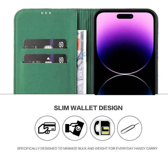 Anti-fall Phone Case For iPhone 14 Pro, Top Layer Cowhide Leather Crocodile Texture Cell Phone Wallet Cover with Foldable Stand - Green - 3