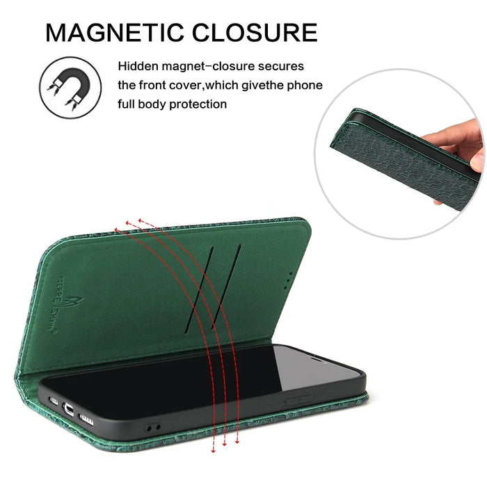 Anti-fall Phone Case For iPhone 14 Pro, Top Layer Cowhide Leather Crocodile Texture Cell Phone Wallet Cover with Foldable Stand - Green - 7