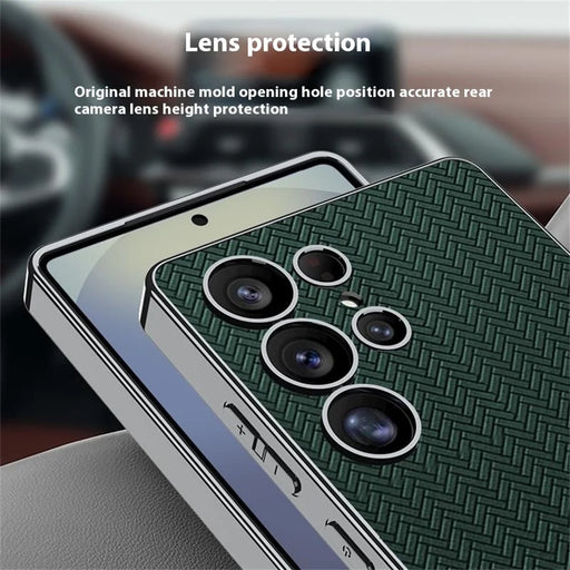 GKK For Samsung Galaxy S25 Ultra Case Woven Pattern Electroplating TPU + PC + PU Phone Back Cover - Black - 2
