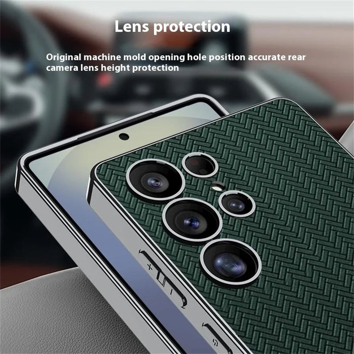 GKK For Samsung Galaxy S25 Ultra Case Woven Pattern Electroplating TPU + PC + PU Phone Back Cover - Black - 2