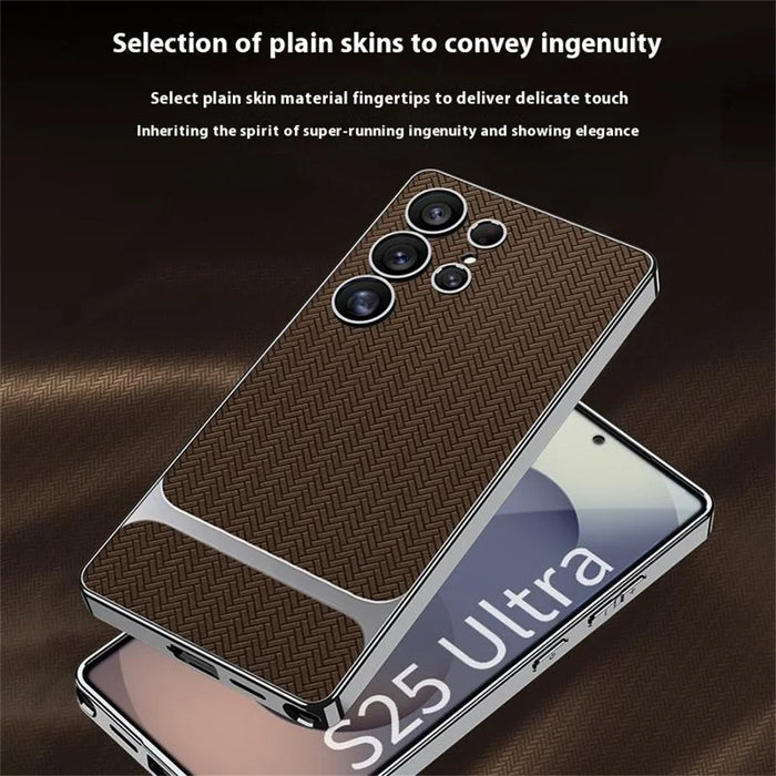 GKK For Samsung Galaxy S25 Ultra Case Woven Pattern Electroplating TPU + PC + PU Phone Back Cover - Black - 3