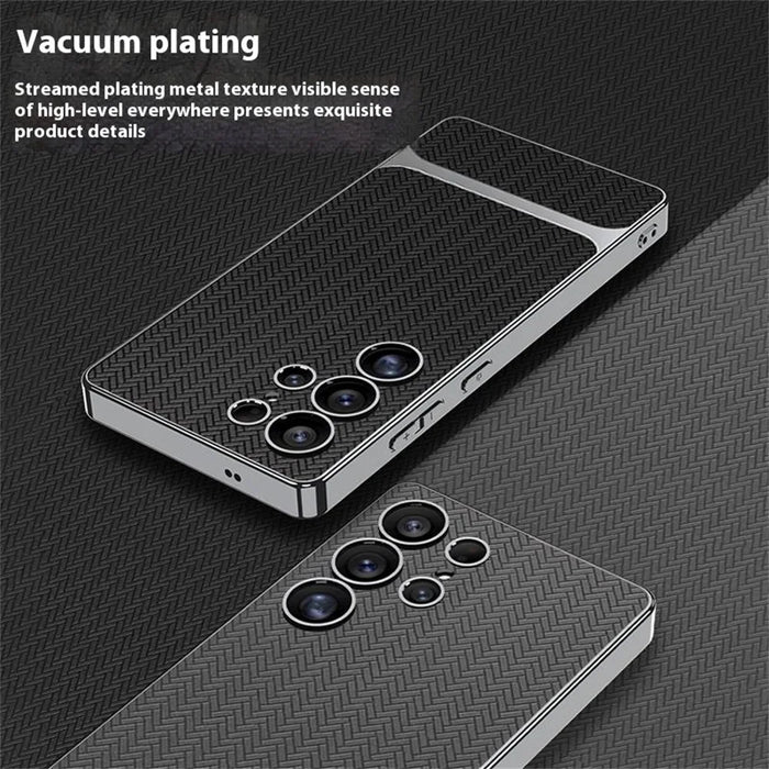 GKK For Samsung Galaxy S25 Ultra Case Woven Pattern Electroplating TPU + PC + PU Phone Back Cover - Black - 4