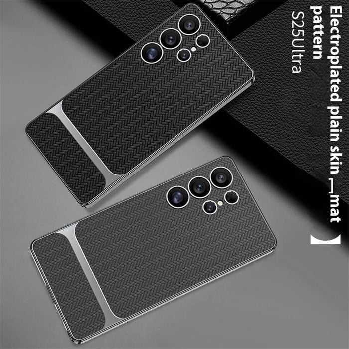 GKK For Samsung Galaxy S25 Ultra Case Woven Pattern Electroplating TPU + PC + PU Phone Back Cover - Black - 5