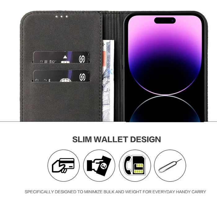 Protective Phone Case For iPhone 14 Pro Max Wallet Stand Auto-absorbed Magnetic Top Layer Cowhide Leather Crocodile Texture Cell Phone Cover - Black - 3