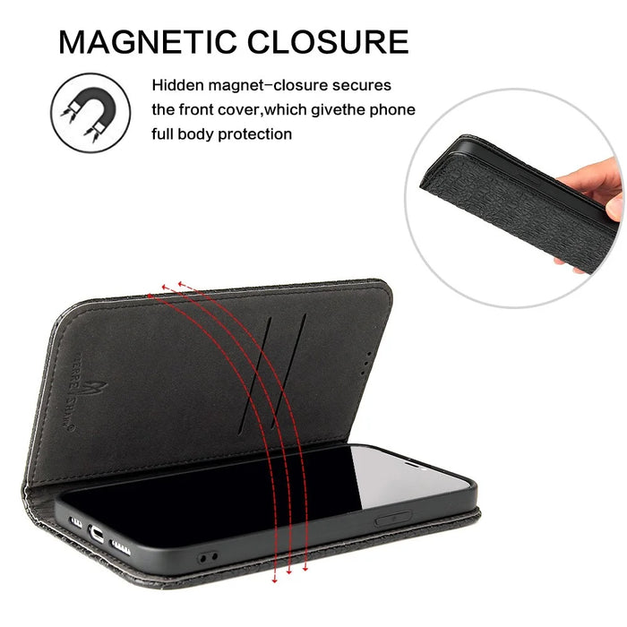Protective Phone Case For iPhone 14 Pro Max Wallet Stand Auto-absorbed Magnetic Top Layer Cowhide Leather Crocodile Texture Cell Phone Cover - Black - 7