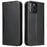 FIERRE SHANN Phone Case for iPhone 14 Pro, Top Layer Cowhide Leather Wallet Stand Shockproof Cell Phone Cover - Black - 1