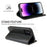 FIERRE SHANN Phone Case for iPhone 14 Pro, Top Layer Cowhide Leather Wallet Stand Shockproof Cell Phone Cover - Black - 2