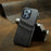 FIERRE SHANN For iPhone 14 Pro Waxy PU Leather Coated Hard PC Phone Case Card Holder Back Cover - Grey - 6