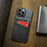 FIERRE SHANN For iPhone 14 Pro Waxy PU Leather Coated Hard PC Phone Case Card Holder Back Cover - Grey - 7