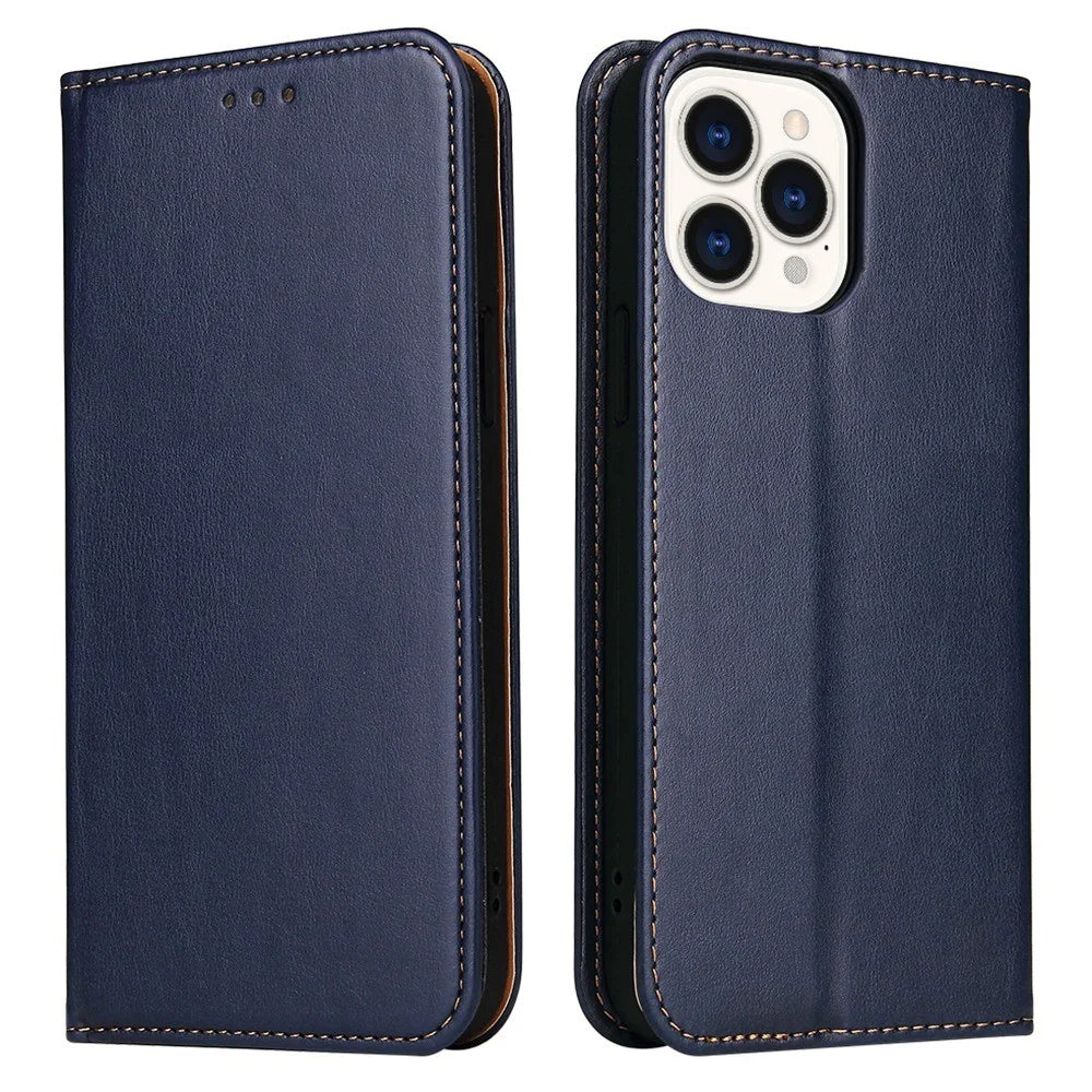 FIERRE SHANN Full Protection Phone Cover for iPhone 14 Pro, Magnetic Closure PU Leather Anti-scratch Phone Wallet Case - Blue - 1
