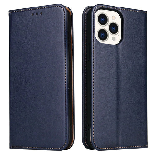 FIERRE SHANN Full Protection Phone Cover for iPhone 14 Pro, Magnetic Closure PU Leather Anti-scratch Phone Wallet Case - Blue - 1