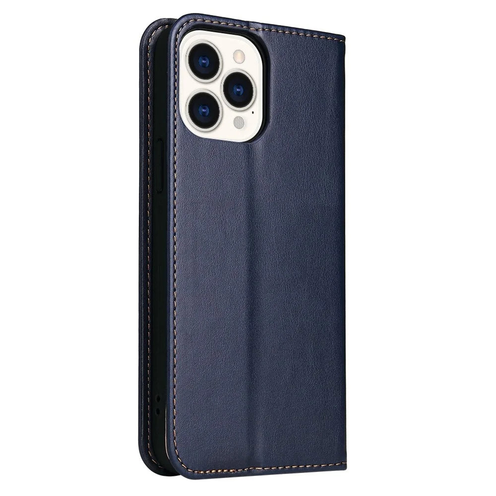 FIERRE SHANN Full Protection Phone Cover for iPhone 14 Pro, Magnetic Closure PU Leather Anti-scratch Phone Wallet Case - Blue - 7