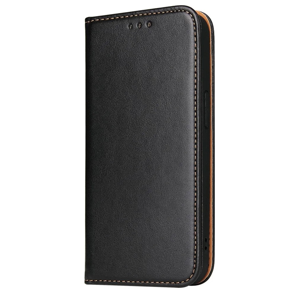 FIERRE SHANN for iPhone 14 Plus Anti-fall Phone Case Stand Auto-absorbed Magnetic Closure PU Leather Protective Phone Wallet Cover - Black - 7