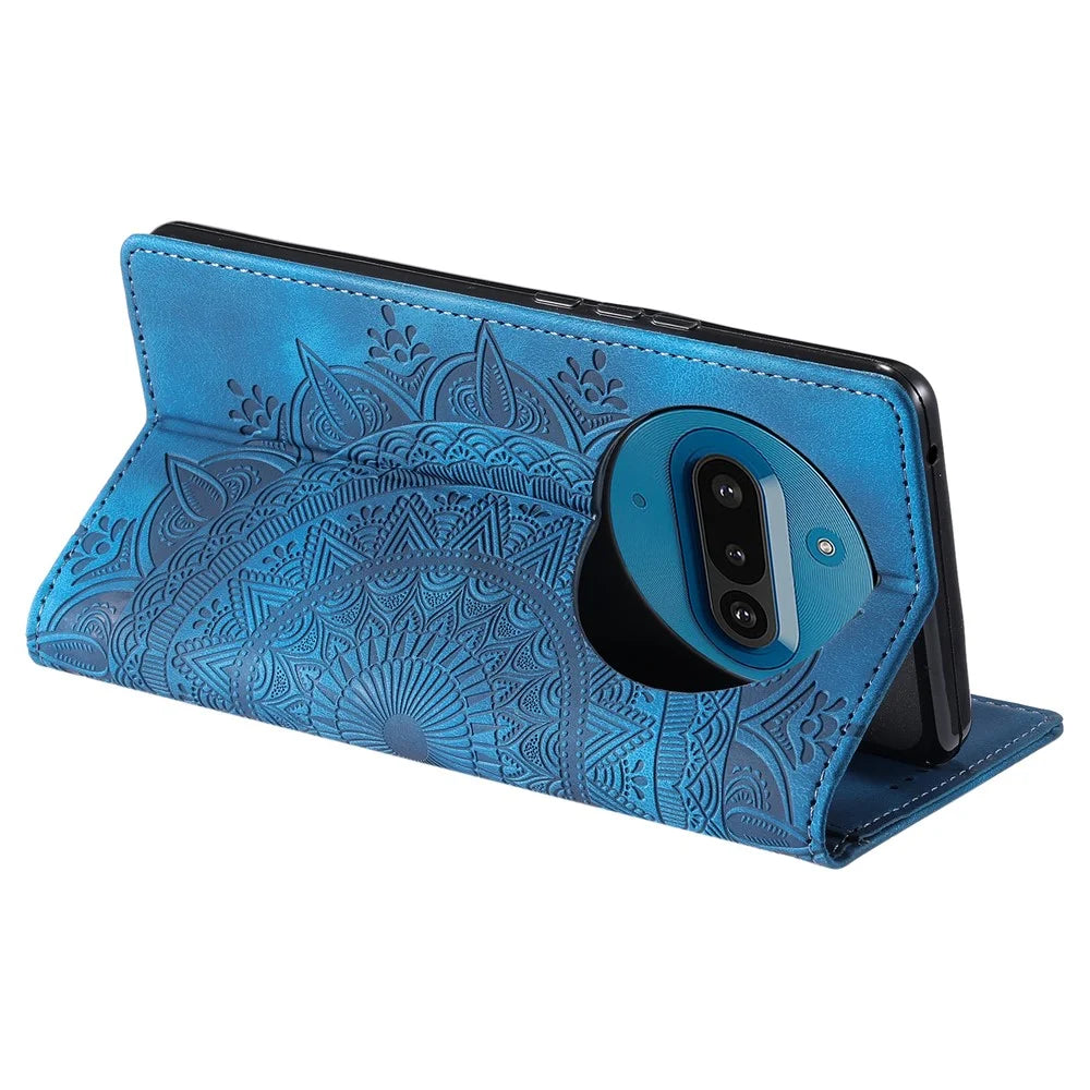 Style-010 For Nothing Phone (3a) Case Magnetic Closing Leather Phone Cover Pattern Imprinted - Blue - 4