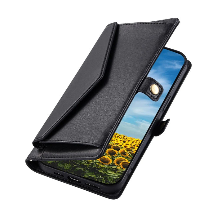 For Nothing Phone (3a) Leather Case with Wrist Strap Wallet Stand Phone Cover - Black - 5