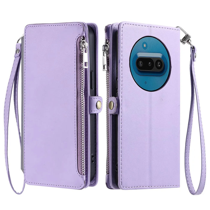 For Nothing Phone (3a) Case TPU + PU Leather Wallet Phone Cover with Wrist Strap - Purple - 1