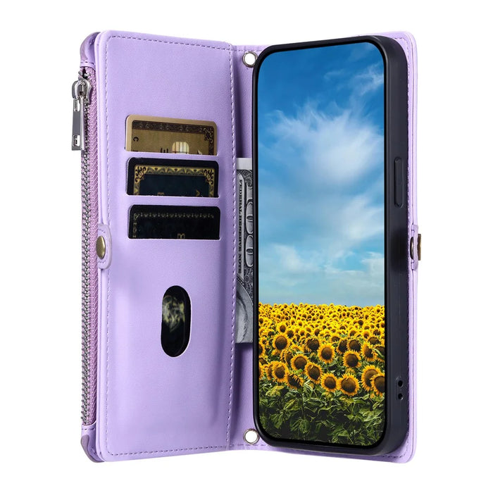 For Nothing Phone (3a) Case TPU + PU Leather Wallet Phone Cover with Wrist Strap - Purple - 3