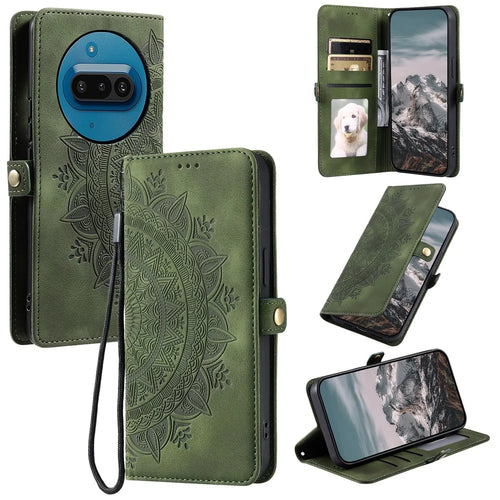 Style 016 For Nothing Phone (3a) Case Skin Feel Totem Imprinted Wallet Leather Phone Cover - Blackish Green - 1